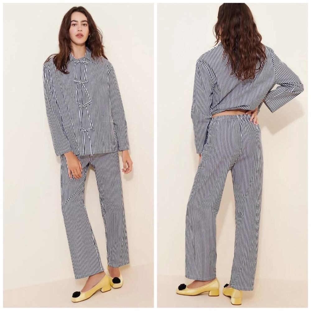 Sleeper Striped Print Straight Leg Cotton Poplin Pyjama Set